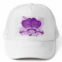 Purple Hearts & Flowers Personalized Bride's Hat by DreamWed Purple Hearts & Flowers Personalized Bride's Hat