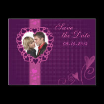 Purple Hearts Photo customize Save the Date postcards