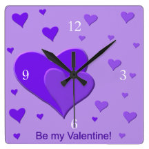 Purple Hearts Square Wallclocks