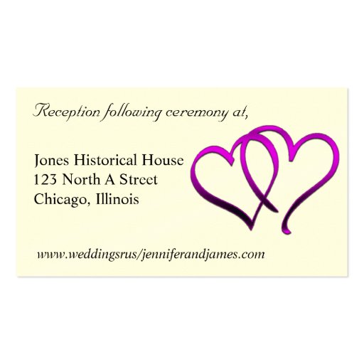 Purple Hearts Wedding enclosure cards Business Card Templates (front side)