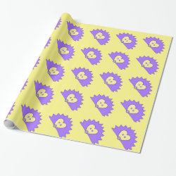 Purple Hedgehog on Yellow Wrapping Paper