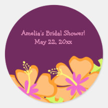 Purple Hibiscus Flower Custom Favor Sticker