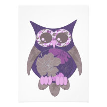 Purple Hibiscus Owl Invitation