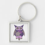 Purple Hibiscus Owl Keychain