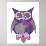 Purple Hibiscus Owl Poster