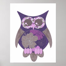 Purple Hibiscus Owl Poster