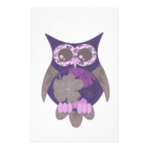 Purple Hibiscus Owl Stationery