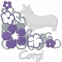 Purple Hibiscus Pembroke Welsh Corgi Embroidered Polo Shirt