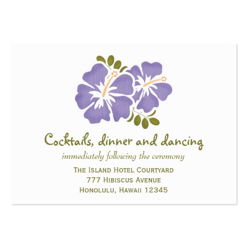 Purple Hibiscus Reception Enclosure Cards Business Card Templates (front side)