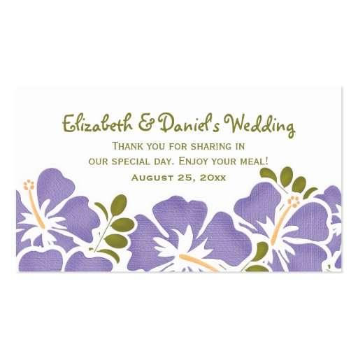 Purple Hibiscus Wedding Table Place Cards Business Card (back side)