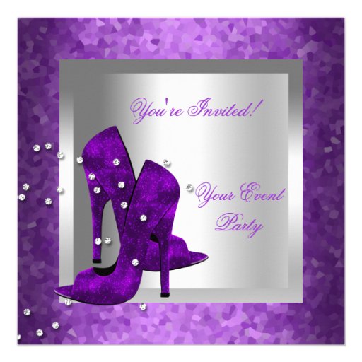 Purple High Heel Shoes Silver Event Party Announcement