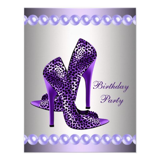 Purple High Heels Shoes Birthday Party Announcements