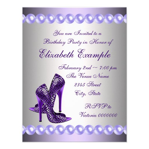 Purple High Heels Shoes Birthday Party Announcements
