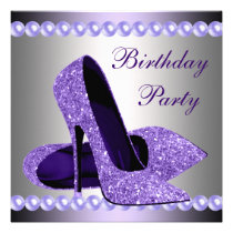 Purple High Heels Shoes Birthday Party invitations