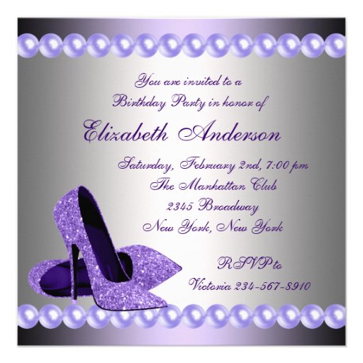 Purple High Heels Shoes Birthday Party Custom Announcement