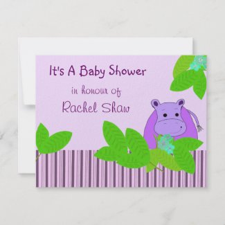 Purple Hippo Baby Shower Invitation invitation