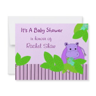 Purple Hippo Baby Shower Invitation invitation