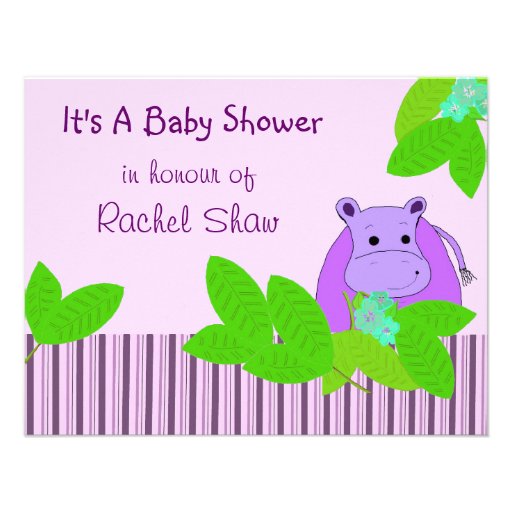Purple Hippo Baby Shower Invitation
