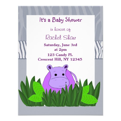 Purple Hippo Baby Shower Invitation