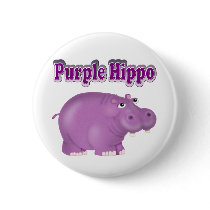 Purple Hippo Pinback Button