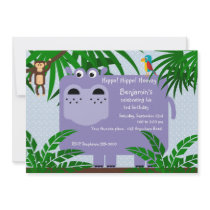 Purple Hippo Childs Birthday Invitation invitations