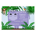 Purple Hippo Childs Birthday Invitation