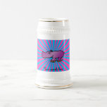 Purple hippo on pink sunburst coffee mugs