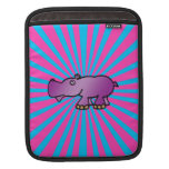 Purple hippo on pink sunburst sleeve for iPads