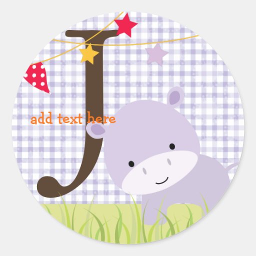 Purple Hippo stickers/add monogram/diy background