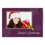 Purple holly multi photo Christmas holiday folded Greeting Cards