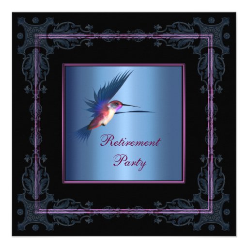 Purple Hummingbird Womans Retirement Party Custom Invitations