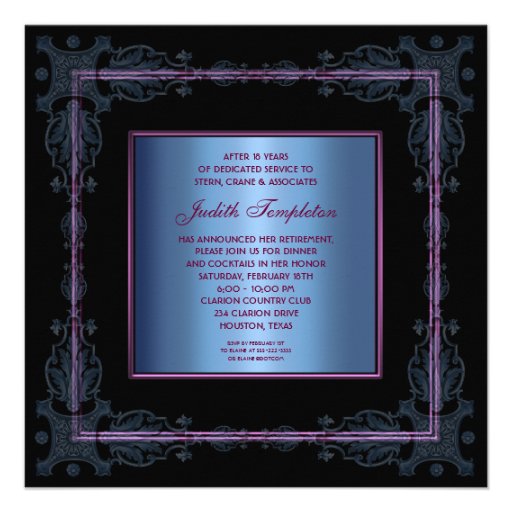 Purple Hummingbird Womans Retirement Party Custom Invitations