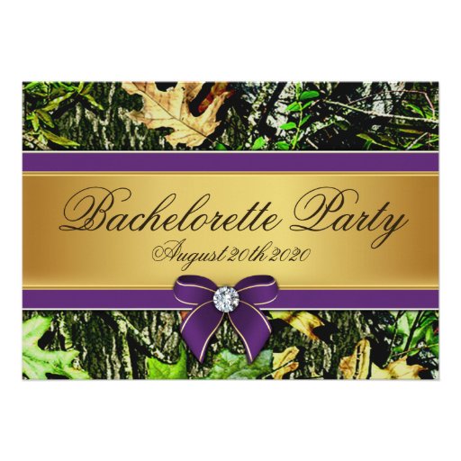 Purple Hunting Camo Bachelorette Party Invitations (front side)