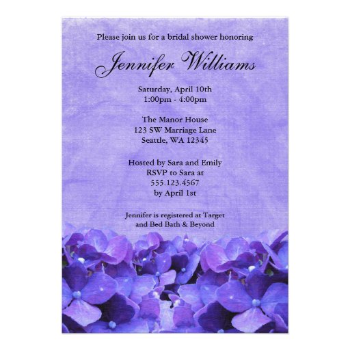 Purple Hydrangea Bridal Shower Invitation