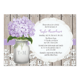 Purple Hydrangea Monogram Mason Jar Bridal Shower 5x7 Paper Invitation Card