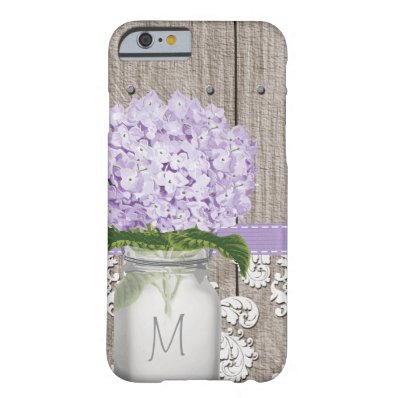 Purple Hydrangea Monogrammed Mason Jar Barely There iPhone 6 Case
