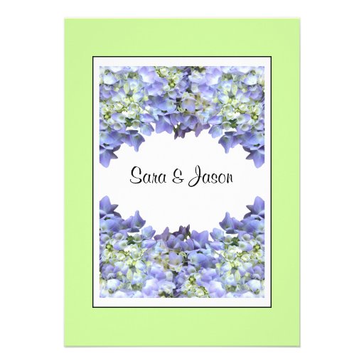 Purple Hydrangea on Green Background Wedding Custom Invites