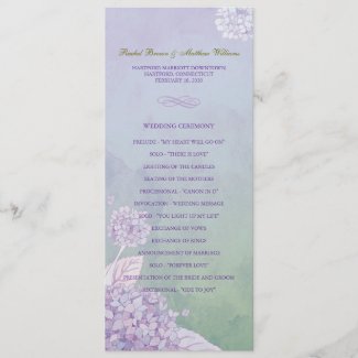 Purple Hydrangea Wedding Ceremony Program (4x9.25) zazzle_invitation