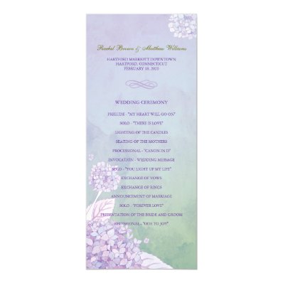 Purple Hydrangea Wedding Program Card