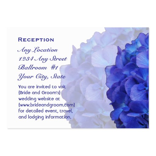 Purple Hydrangea Wedding Reception Cards Business Card Template (front side)