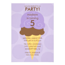 Purple Ice Cream Cone Birthday Invitation