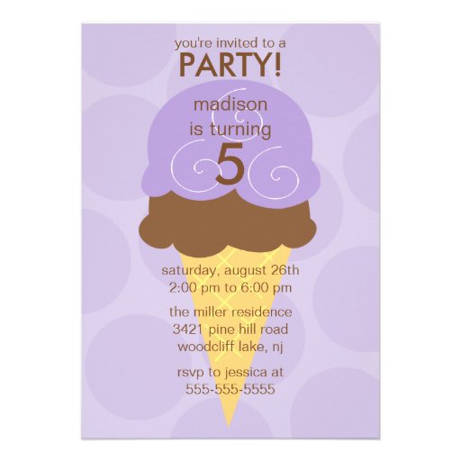 Purple Ice Cream Cone Birthday Invitation