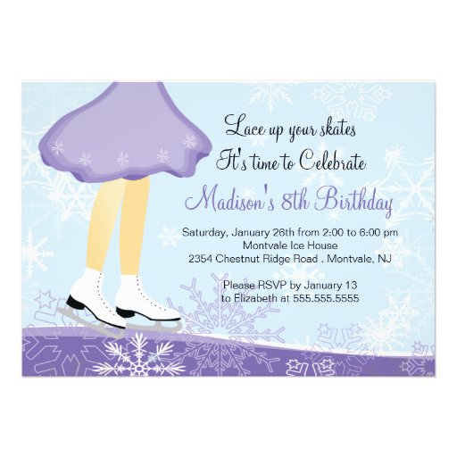 Purple Ice Skating Birthday Party Invitation
