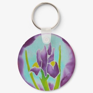 Purple Iris Flower Batik Art Keychain