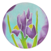 Purple Iris Flower Batik Art Round Stickers