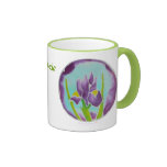 Purple Iris Flower Batik Personalized Name Mug