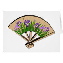 Purple Iris Flowers on Japanese Fan Design Greeting Cards