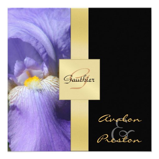 Purple Iris Monogram Formal Wedding Invitation
