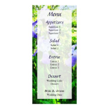 Purple Irises in Suburbs Wedding Menu Full Color Rack Card