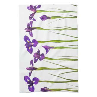 Purple irises isolated on a white background hand towels